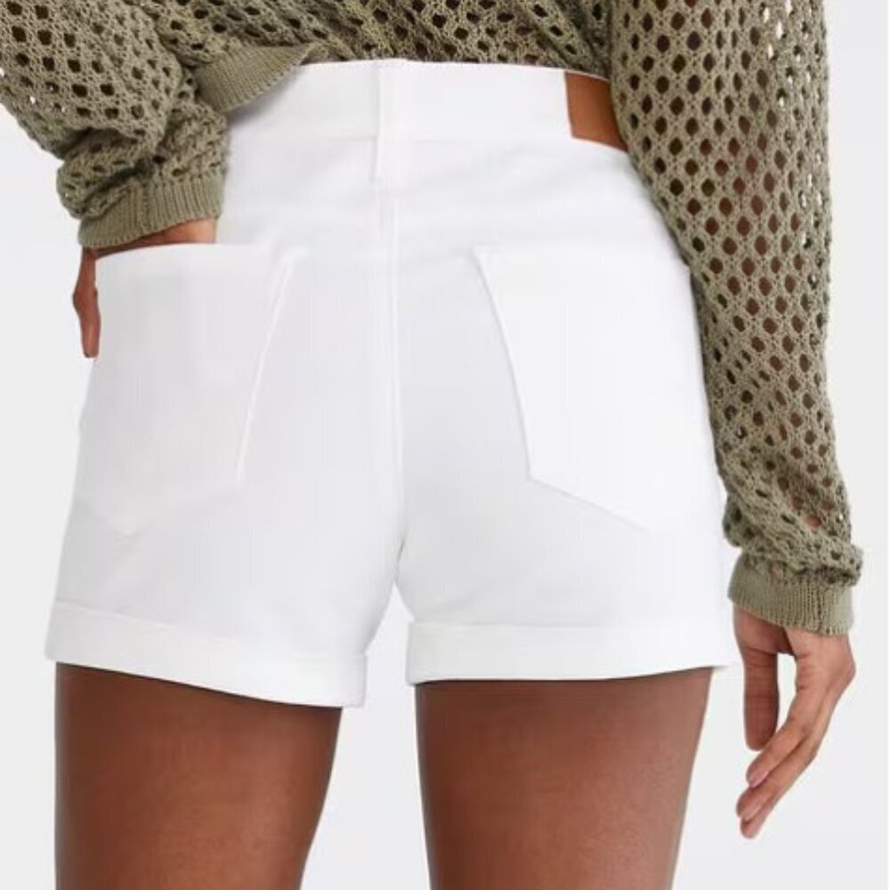 Aeropostale White High-Rise Denim Midi 8 Shorts - Picture 2 of 7